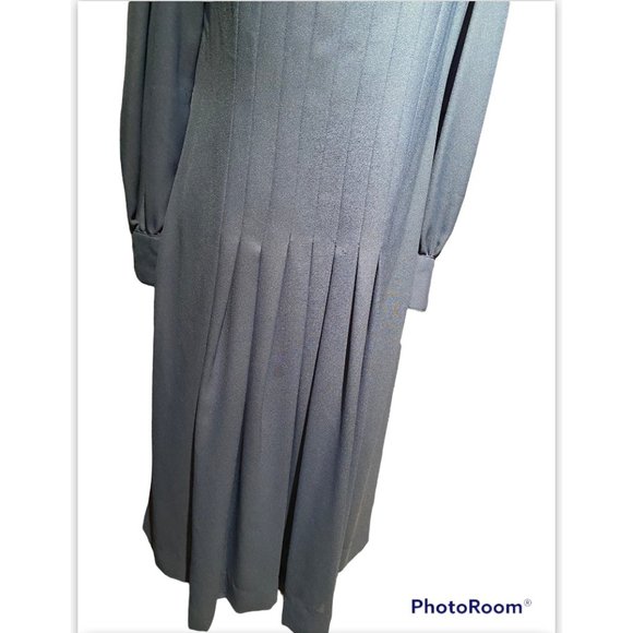 LESLIE FAY VINTAGE PEWTER BLUE DRESS sz 10 - Picture 2 of 4